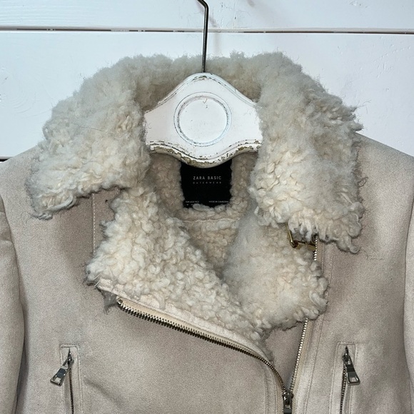 ZARA BASIC - Faux Shearling Biker Jacket M - Picture 4 of 16
